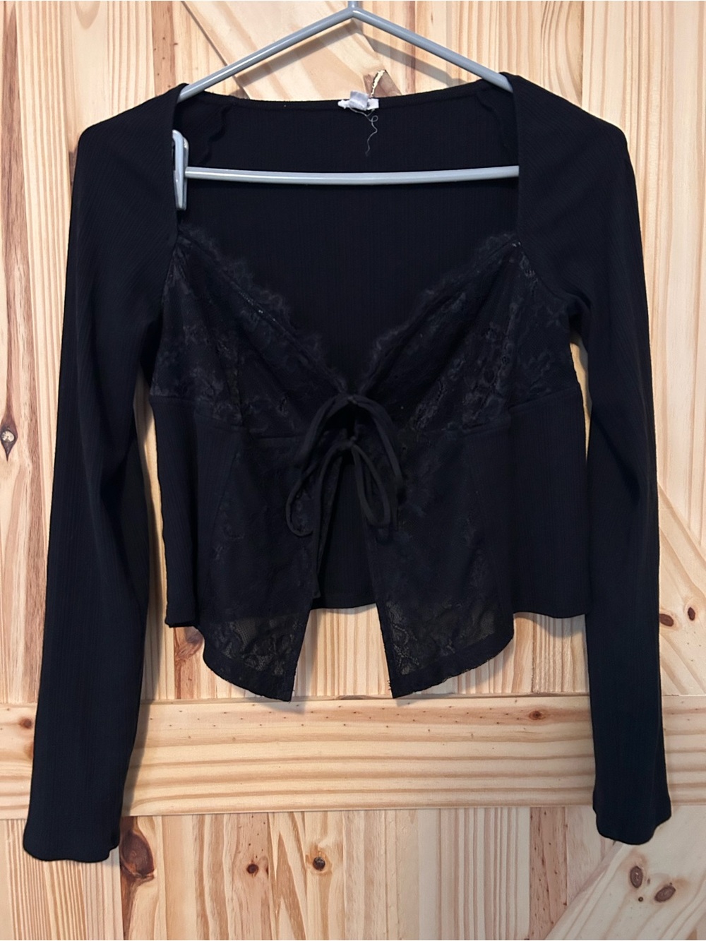 Garage Black Lace-Front Tie Top